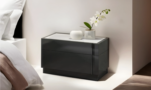 Jennifer Italia Volutes 2- Drawers Glass Top Nightstand in Gray