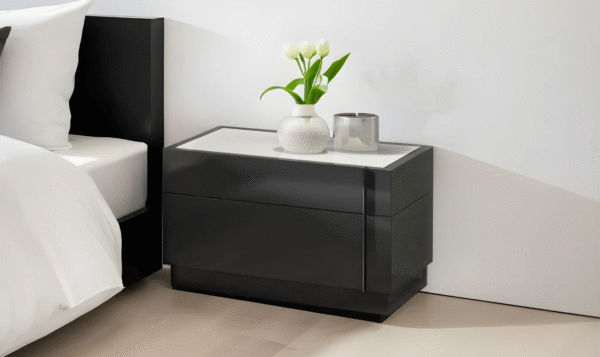 Jennifer Italia Volutes 2- Drawers Glass Top Nightstand in Gray - Image 2