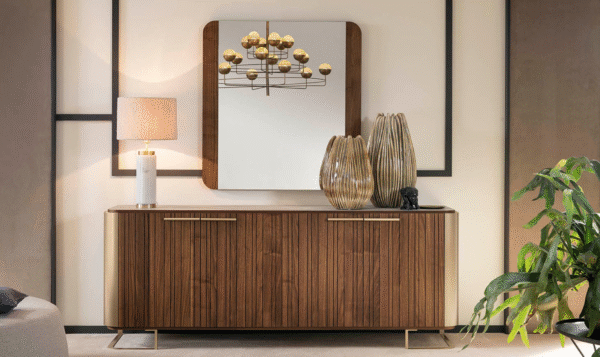 Hera Rectangular Mirror in Channel Walnut Wood - Image 3