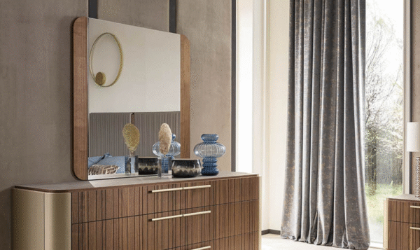 Hera Rectangular Mirror in Channel Walnut Wood - Image 2