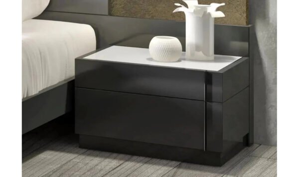 Jennifer Italia Volutes 2- Drawers Glass Top Nightstand in Gray - Image 3