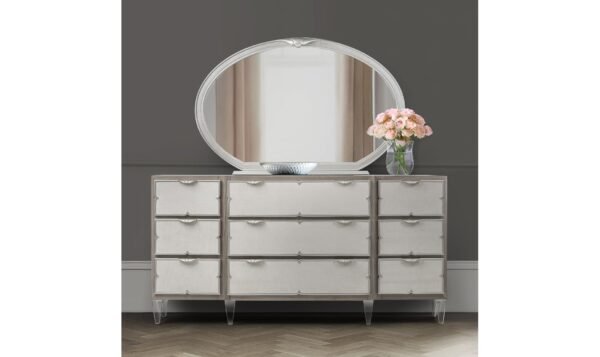 AICO Camden Court Oval Dresser Mirror in Taupe Metal Frame - Image 3
