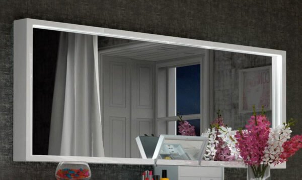 ESF Furniture Kiu Modern Lighted Mirror in White Wood Frame