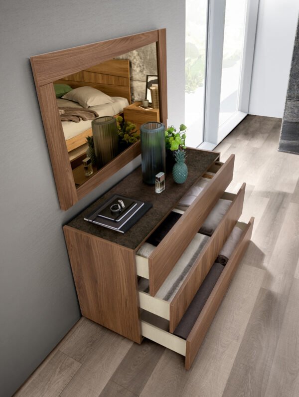 ESF Furniture Storm Rectangle Mirror in Brown Wood Frame - Image 3